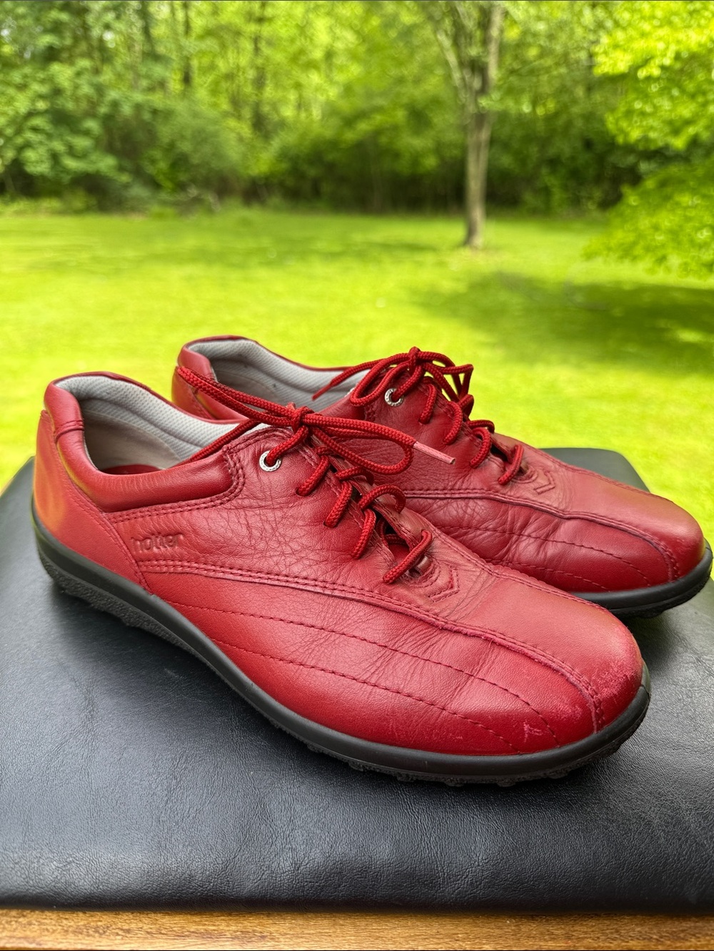 Women’s Red Leather Lace-Up Casual Shoes made in England 🏴󠁧󠁢󠁥󠁮󠁧󠁿